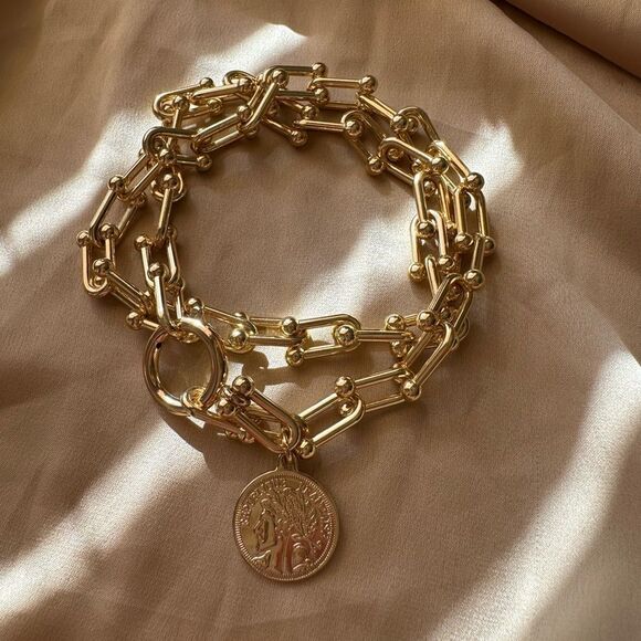 ANTHROPOLOGY BRAND NEW Graduated Link Gold Charm Necklace Brand New - Picture 9 of 11